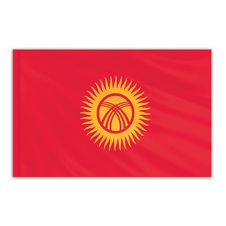 Kyrgyzstan Indoor Nylon Flag 3'x5' With Gold Fringe